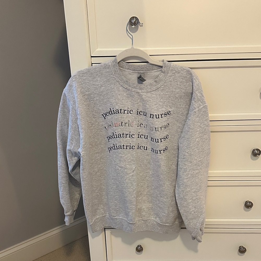 Gray Gildan Pediatric ICU Nurse Sweatshirt